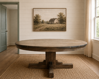 Artisan Wormy Maple Round Table - Monster Split Corbel Pedestal